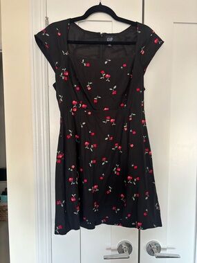 GAP Black Mini Dress with Red Cherry Print